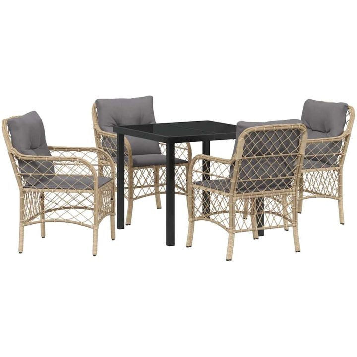 5-delars trädgårds matbordset med kuddar i beige av poly rattan vidaXL 80 x 80 x 73 cm – bild 2