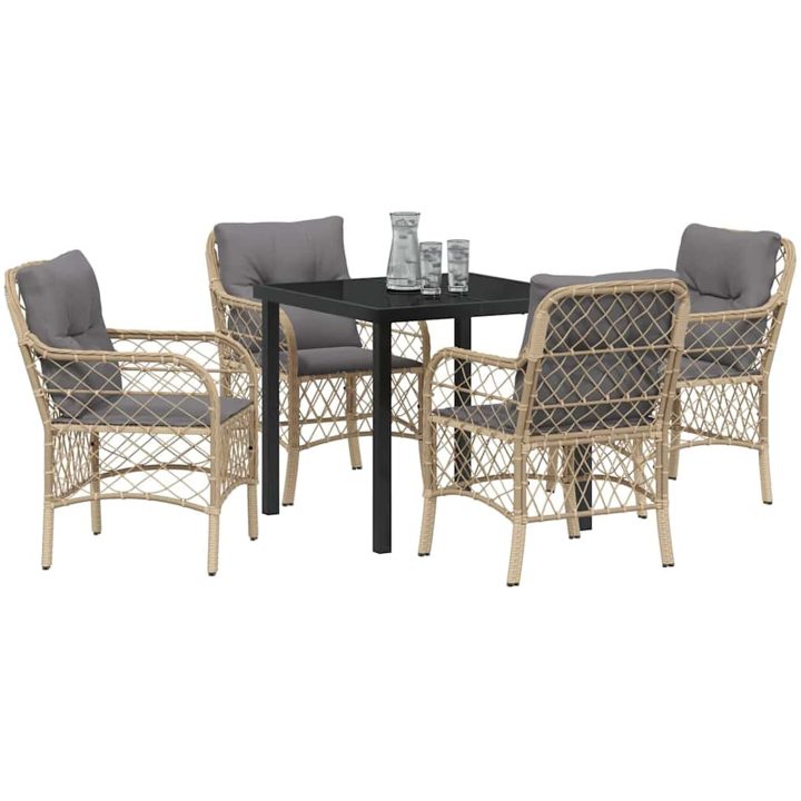 5-delars trädgårds matbordset med kuddar i beige av poly rattan vidaXL 80 x 80 x 73 cm – bild 3