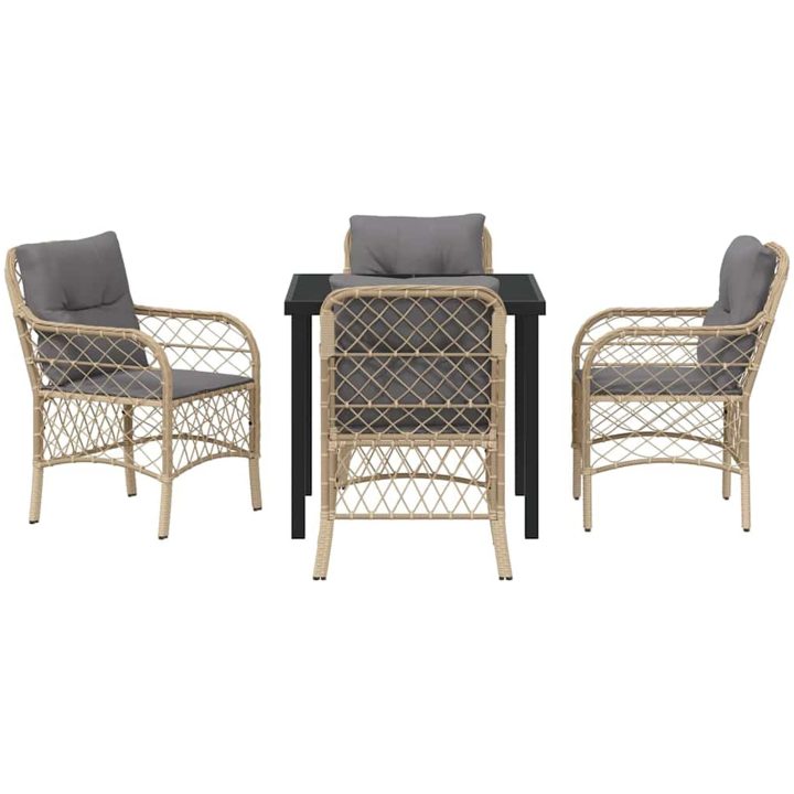 5-delars trädgårds matbordset med kuddar i beige av poly rattan vidaXL 80 x 80 x 73 cm – bild 6