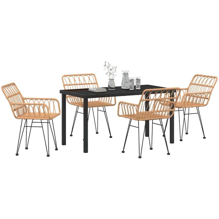 5 Delars Trädgårds Matgrupp, Brun Poly Rattan vidaXL 140 x 70 x 73 cm – bild 3