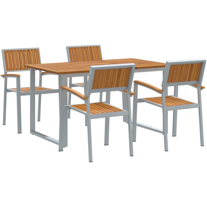 5 Delars Trädgårds Matgrupp Grå Stål och Massiv Akaciaträ vidaXL 140 x 80 x 75 cm – bild 2
