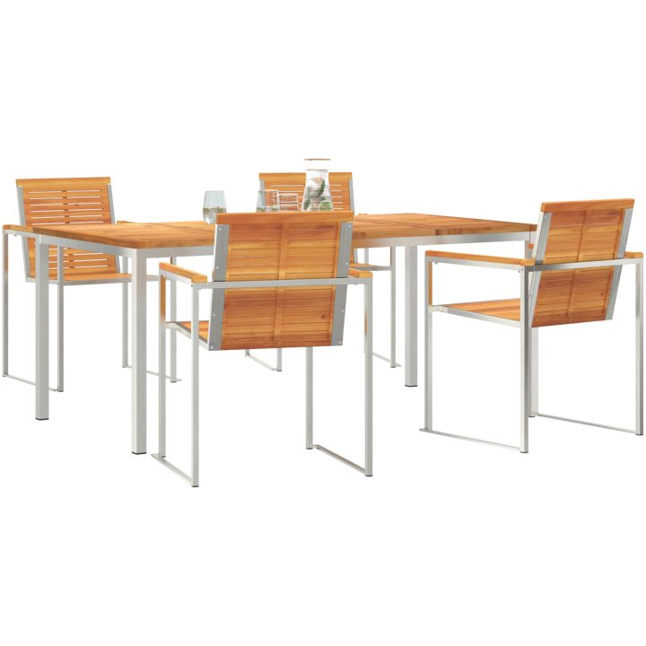 5 Delars Trädgårds Matgrupp i Massivt Akaciaträ vidaXL 90 x 150 x 75 cm – bild 3