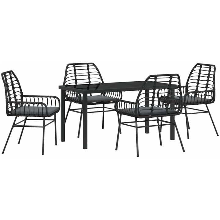 5 Delars Trädgårds Matgrupp Med Kuddar Svart Poly Rattan vidaXL 140 x 80 x 73 cm – bild 2