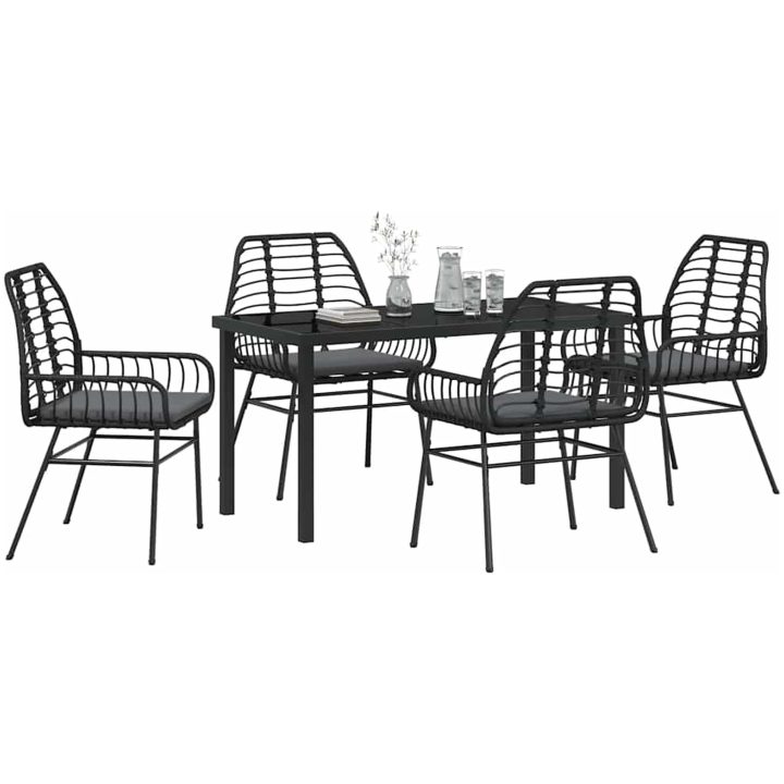 5 Delars Trädgårds Matgrupp Med Kuddar Svart Poly Rattan vidaXL 140 x 80 x 73 cm – bild 3