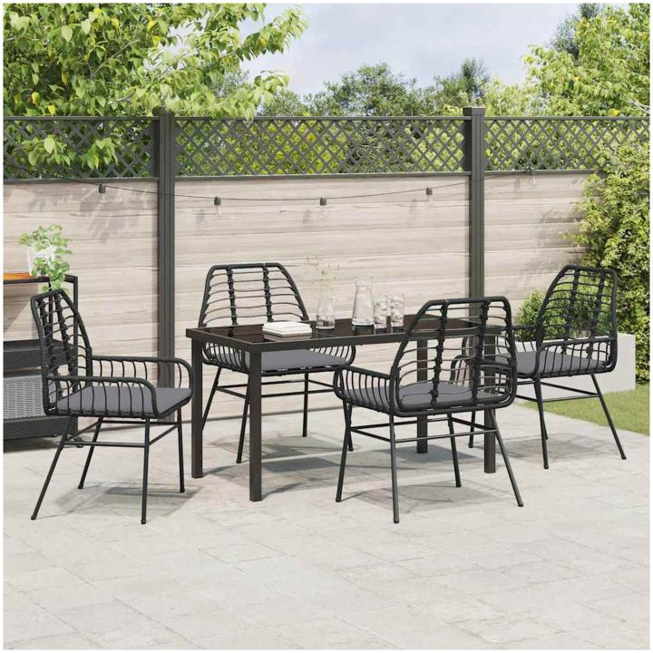5 Delars Trädgårds Matgrupp Med Kuddar Svart Poly Rattan vidaXL 140 x 80 x 73 cm – bild 4
