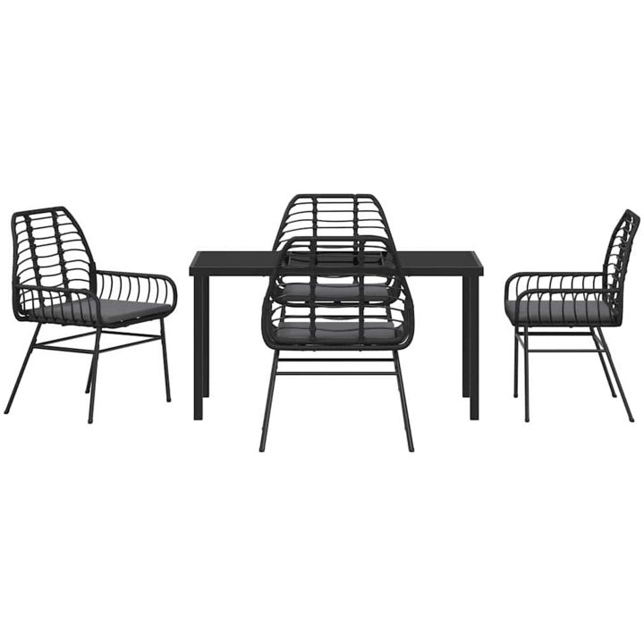 5 Delars Trädgårds Matgrupp Med Kuddar Svart Poly Rattan vidaXL 140 x 80 x 73 cm – bild 6