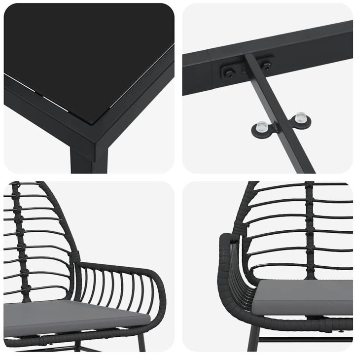 5 Delars Trädgårds Matgrupp Med Kuddar Svart Poly Rattan vidaXL 140 x 80 x 73 cm – bild 7