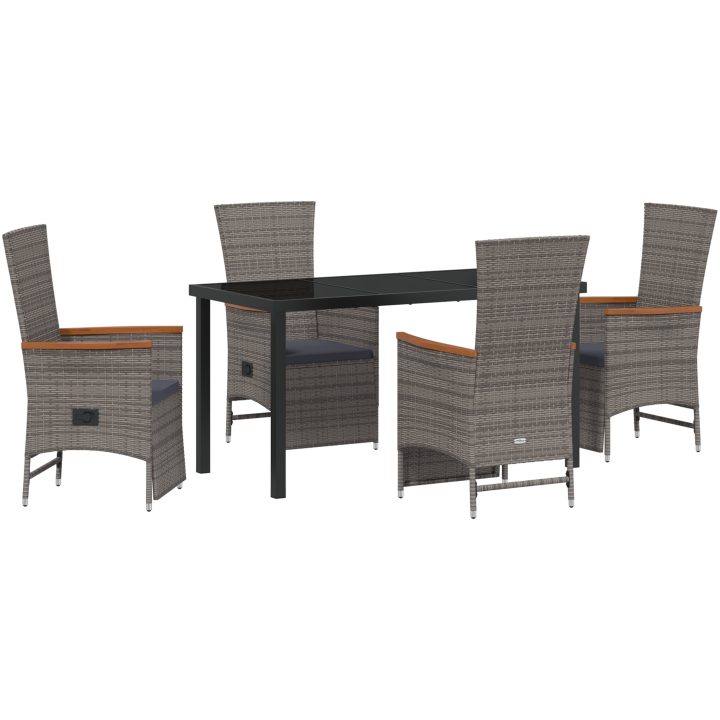 5-delars trädgårds matsalsset med kuddar - Grå poly rattan. vidaXL 140 x 70 x 73 cm – bild 2