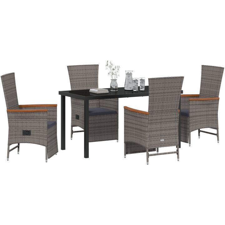 5-delars trädgårds matsalsset med kuddar - Grå poly rattan. vidaXL 140 x 70 x 73 cm – bild 3
