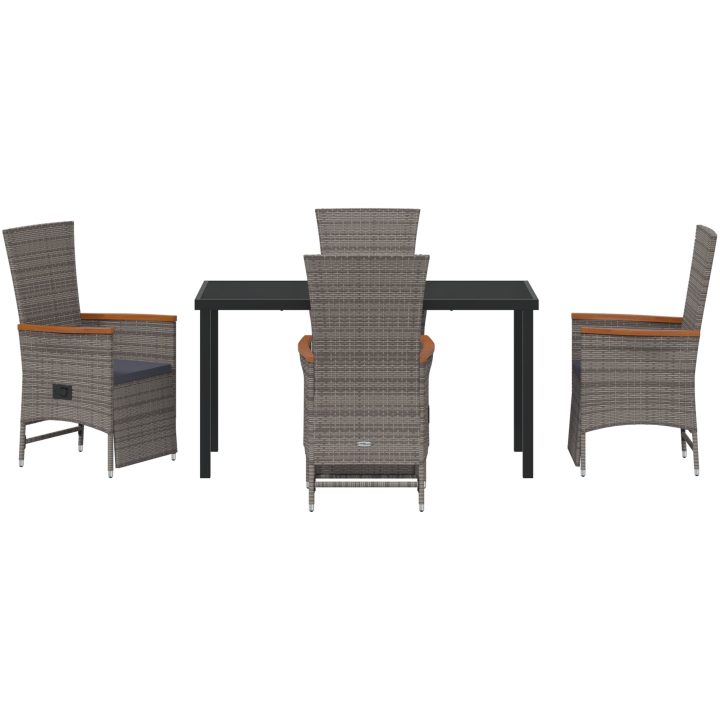 5-delars trädgårds matsalsset med kuddar - Grå poly rattan. vidaXL 140 x 70 x 73 cm – bild 7