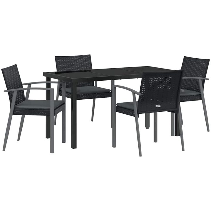 5-delars trädgårds matsalsset med kuddar svart polyrotting vidaXL 56.5x57x83 cm – bild 2
