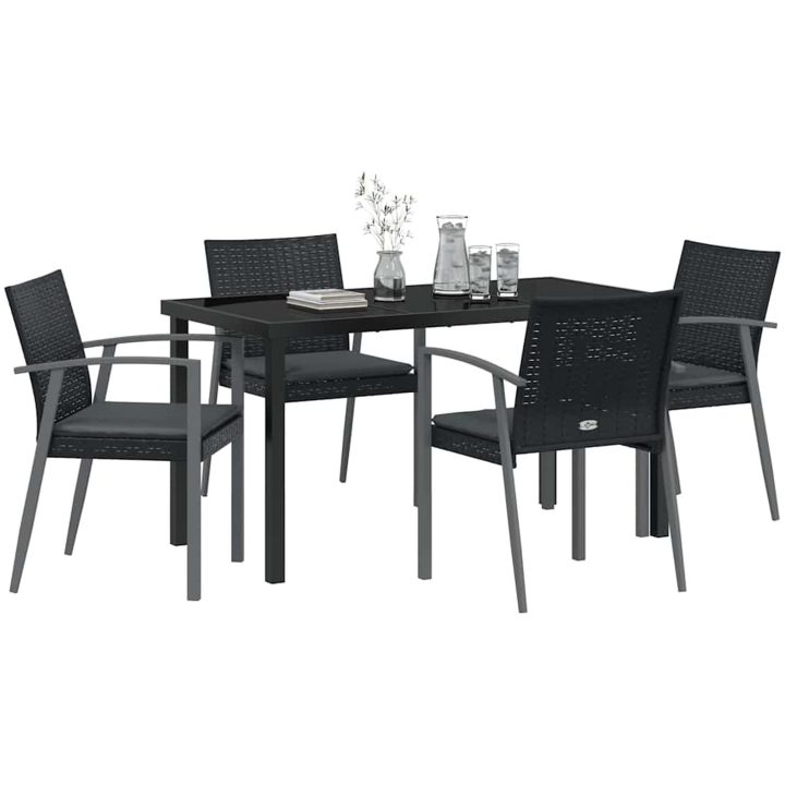 5-delars trädgårds matsalsset med kuddar svart polyrotting vidaXL 56.5x57x83 cm – bild 3