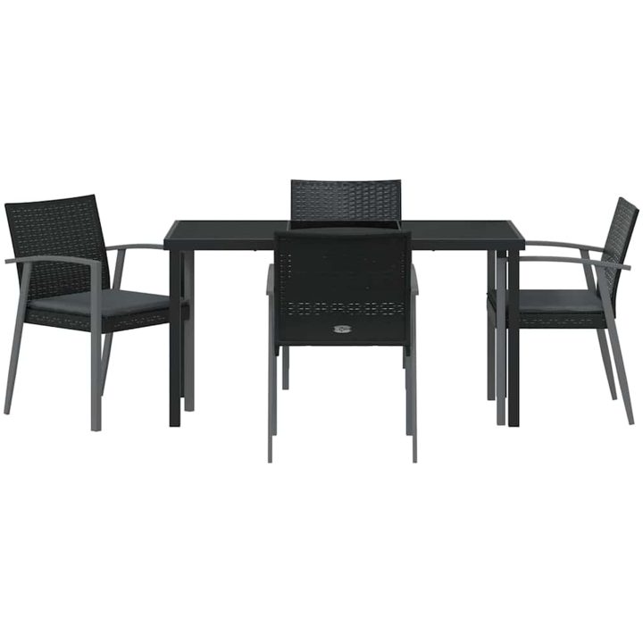 5-delars trädgårds matsalsset med kuddar svart polyrotting vidaXL 56.5x57x83 cm – bild 7
