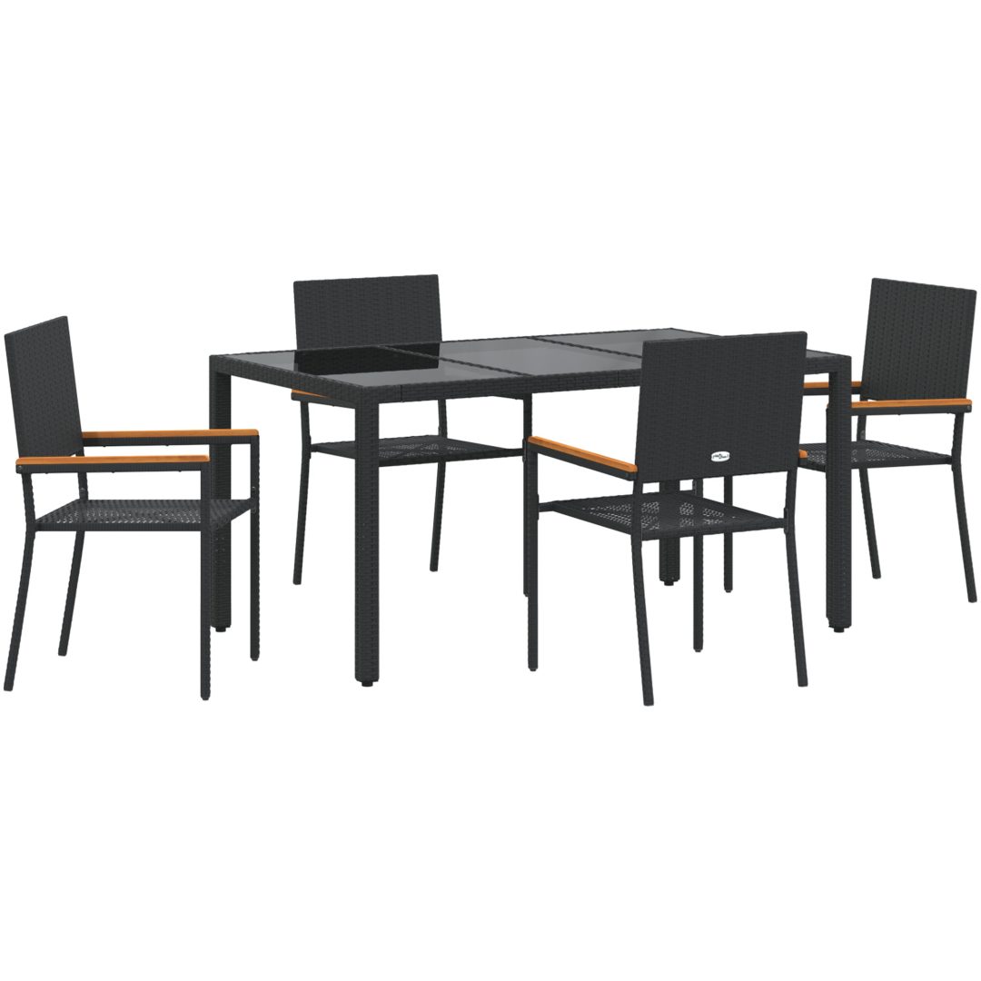 5 Delars Trädgårds Matsalsset Svart Poly Rattan vidaXL 4 - Sits – bild 2