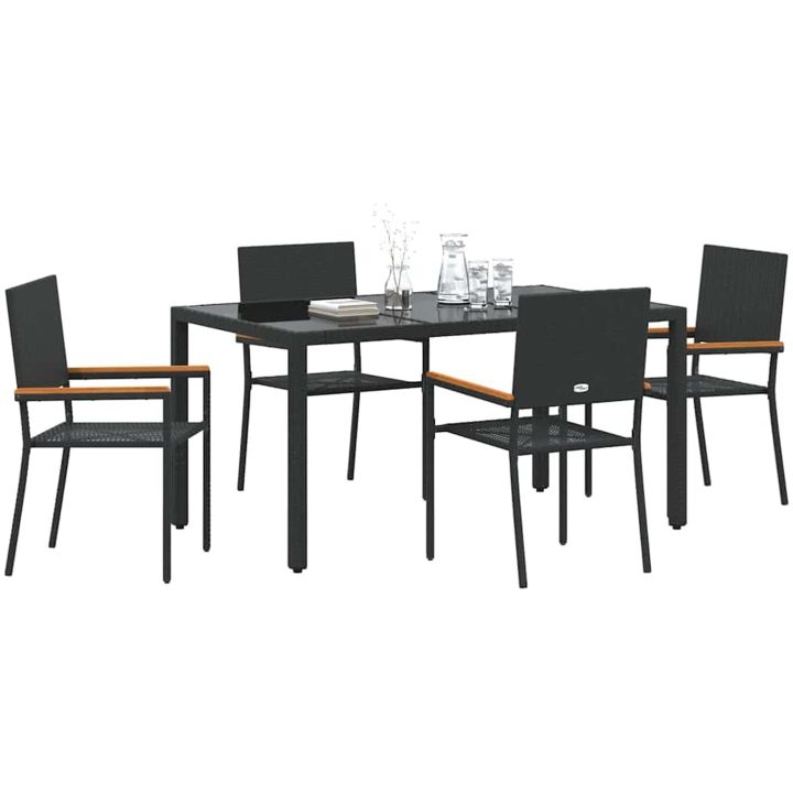 5 Delars Trädgårds Matsalsset Svart Poly Rattan vidaXL 4 - Sits – bild 3