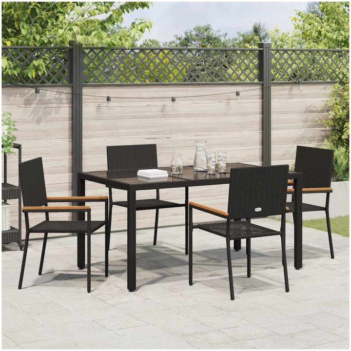5 Delars Trädgårds Matsalsset Svart Poly Rattan vidaXL 4 - Sits – bild 4