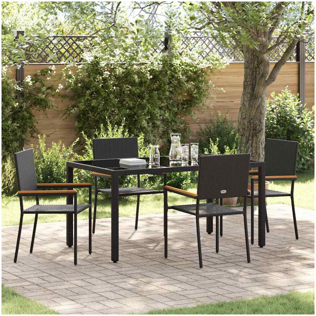5 Delars Trädgårds Matsalsset Svart Poly Rattan vidaXL 4 - Sits