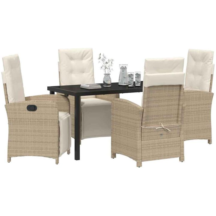 5 Delars Trädgårds Matset med Kuddar Beige Poly Rattan vidaXL Medium – bild 3