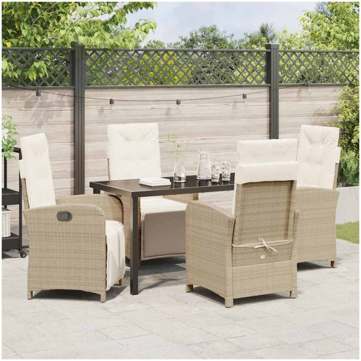 5 Delars Trädgårds Matset med Kuddar Beige Poly Rattan vidaXL Medium – bild 4