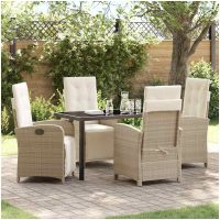 5 Delars Trädgårds Matset med Kuddar Beige Poly Rattan vidaXL