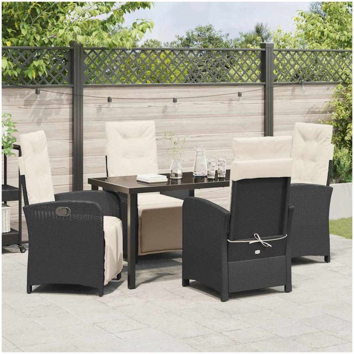5 Delars Trädgårds Matset med Kuddar Svart Poly Rattan vidaXL 4 - Sits – bild 4