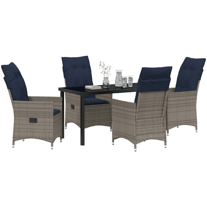5-delars trädgårdsbord med dynor grå poly rattan vidaXL Medium – bild 3