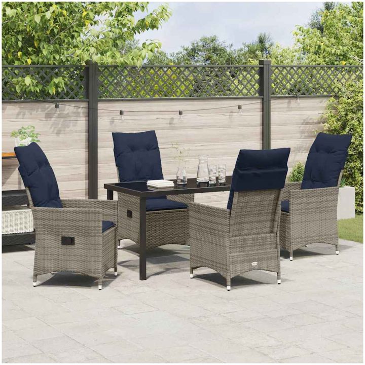 5-delars trädgårdsbord med dynor grå poly rattan vidaXL Medium – bild 4