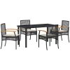5 Delars Trädgårdsbord Med Kuddar Svart Poly Rattan vidaXL 140 x 80 x 73 cm – miniatyr 2