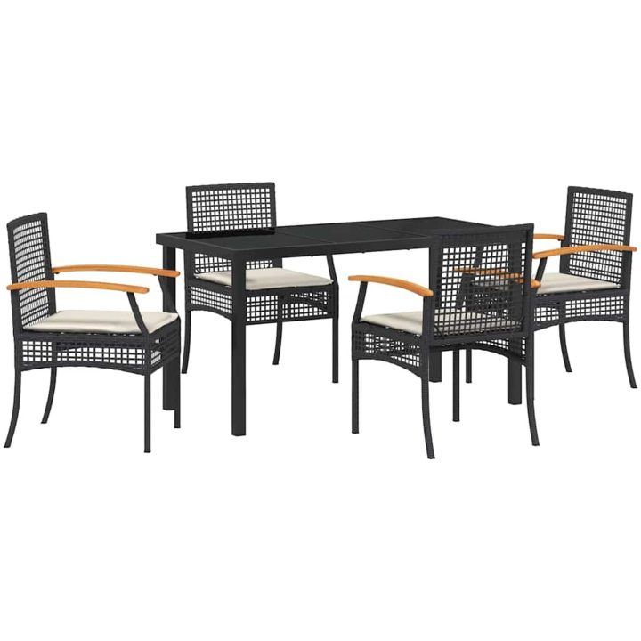 5 Delars Trädgårdsbord Med Kuddar Svart Poly Rattan vidaXL 140 x 80 x 73 cm – bild 2