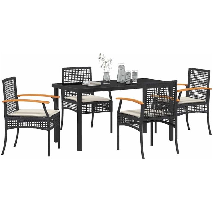 5 Delars Trädgårdsbord Med Kuddar Svart Poly Rattan vidaXL 140 x 80 x 73 cm – bild 3