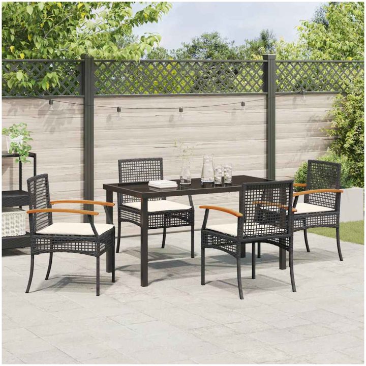 5 Delars Trädgårdsbord Med Kuddar Svart Poly Rattan vidaXL 140 x 80 x 73 cm – bild 4