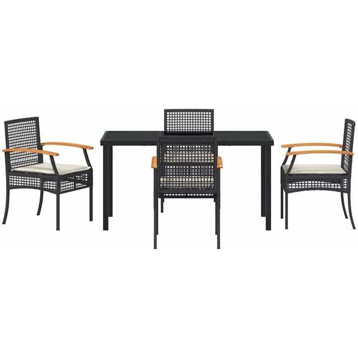 5 Delars Trädgårdsbord Med Kuddar Svart Poly Rattan vidaXL 140 x 80 x 73 cm – bild 7