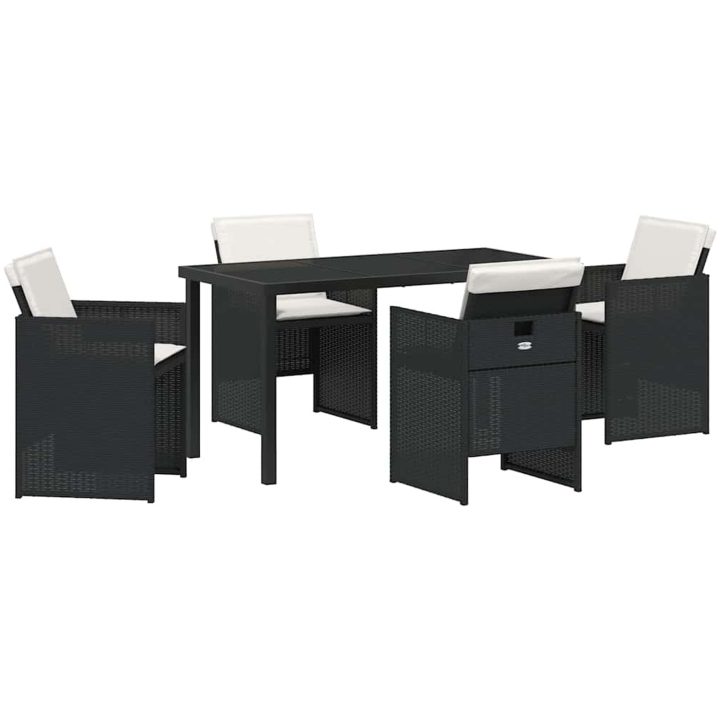 5-delars trädgårdsbord med kuddar, svart polyrotting vidaXL 140 x 70 x 73 cm – bild 2