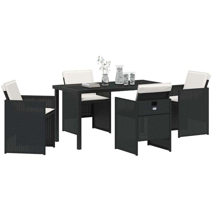 5-delars trädgårdsbord med kuddar, svart polyrotting vidaXL 140 x 70 x 73 cm – bild 3