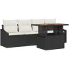 5 Delars Trädgårdsbord Set Med Kuddar, Svart Poly Rattan, Akacia vidaXL 100 x 55 x 73 cm – miniatyr 2