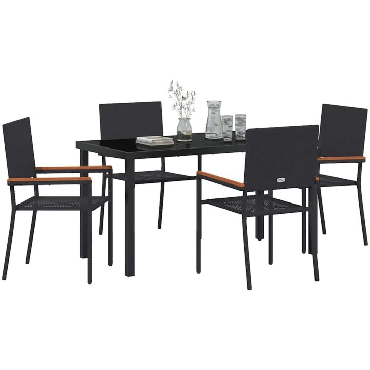 5-delars trädgårdsbordset i svart polyrotting vidaXL 140 x 70 x 73 cm – bild 3