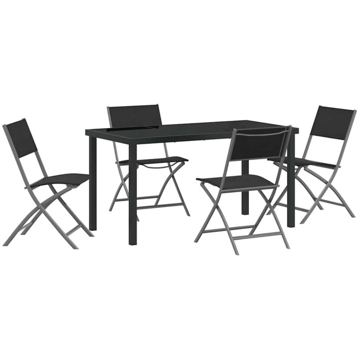 5-delars Trädgårdsbordset i Svart Textilene och Stål vidaXL 140 x 70 x 73 cm – bild 2