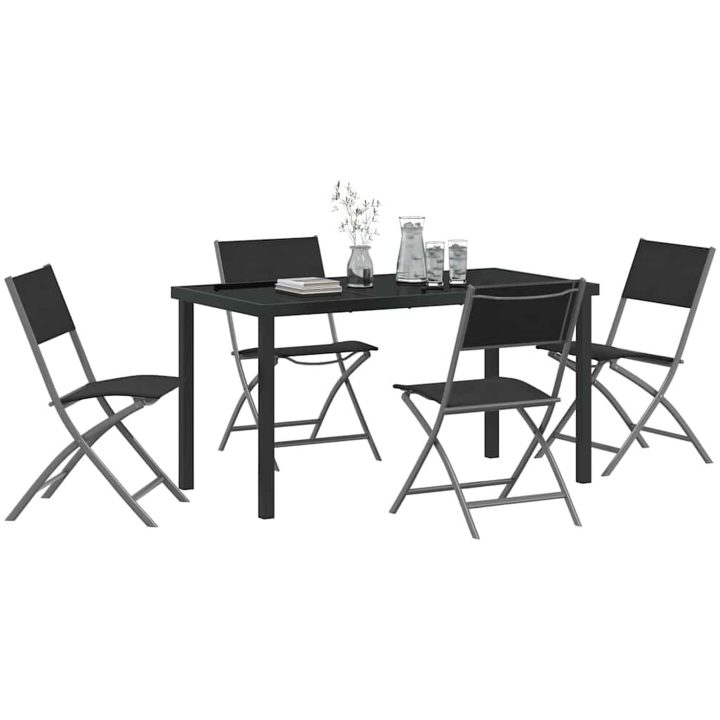 5-delars Trädgårdsbordset i Svart Textilene och Stål vidaXL 140 x 70 x 73 cm – bild 3