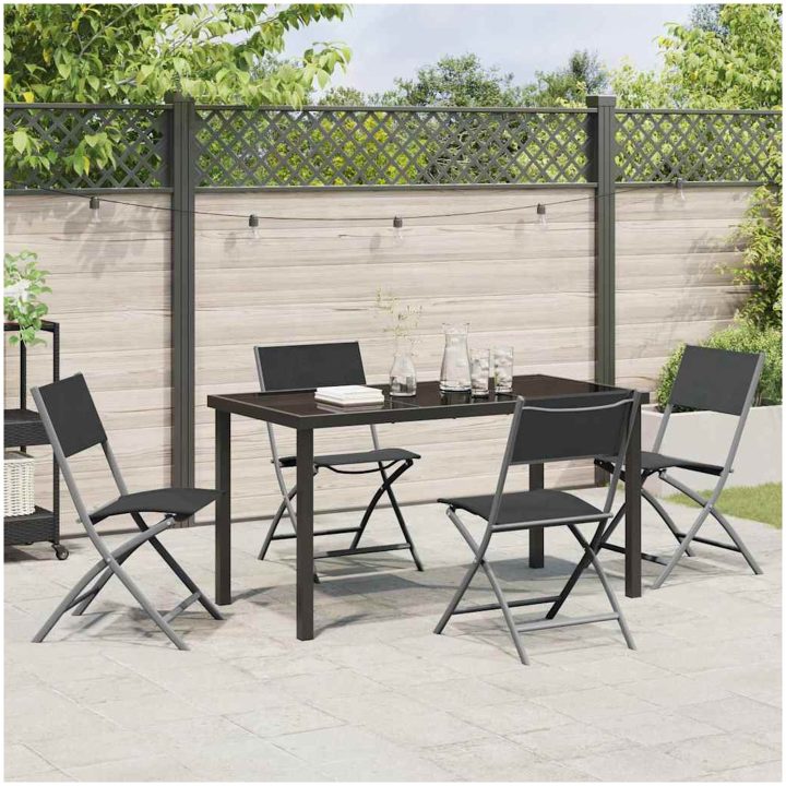 5-delars Trädgårdsbordset i Svart Textilene och Stål vidaXL 140 x 70 x 73 cm – bild 4