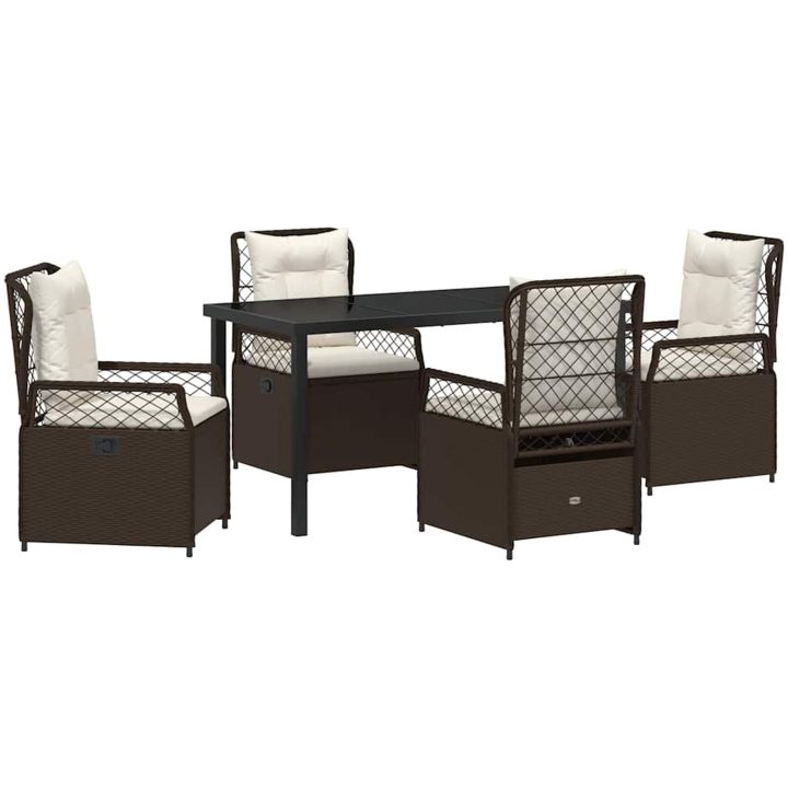 5 Delars Trädgårdsbordsset i Brun Poly Rattan vidaXL 140 x 80 x 73 cm – bild 2