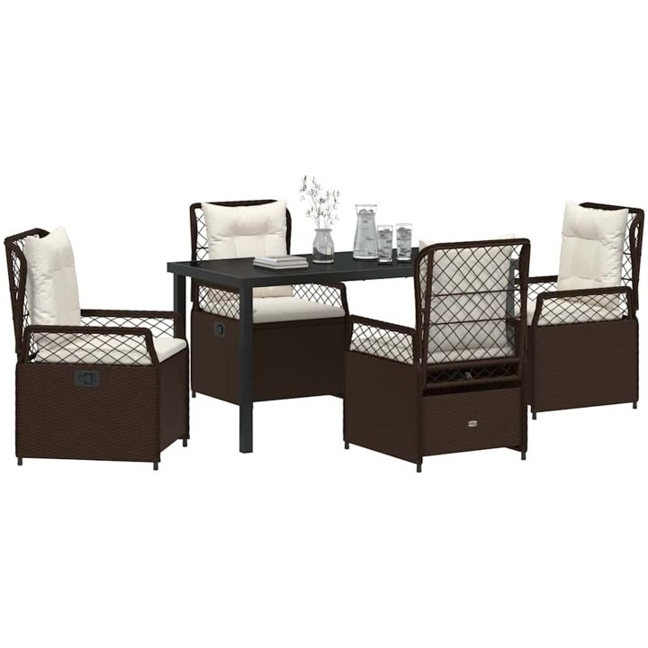 5 Delars Trädgårdsbordsset i Brun Poly Rattan vidaXL 140 x 80 x 73 cm – bild 3