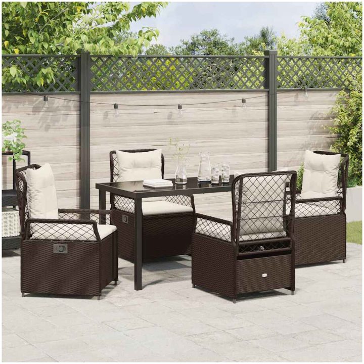5 Delars Trädgårdsbordsset i Brun Poly Rattan vidaXL 140 x 80 x 73 cm – bild 4
