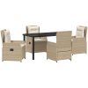 5 Delars Trädgårdsdining Set Beige Poly Rattan vidaXL 140 cm bordslängd – miniatyr 2