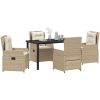 5 Delars Trädgårdsdining Set Beige Poly Rattan vidaXL 140 cm bordslängd – miniatyr 3