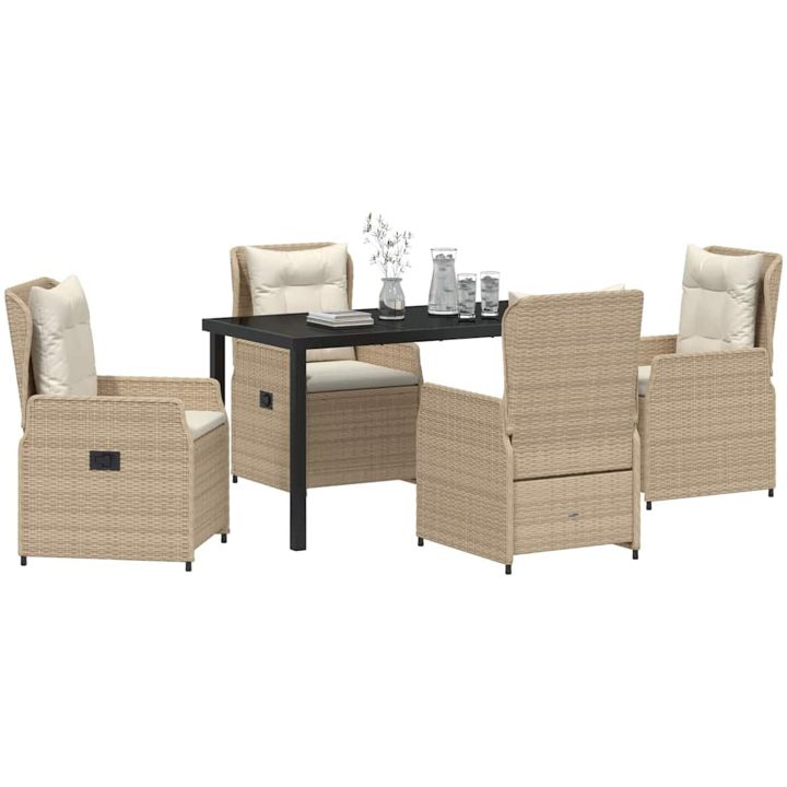 5 Delars Trädgårdsdining Set Beige Poly Rattan vidaXL 140 cm bordslängd – bild 3
