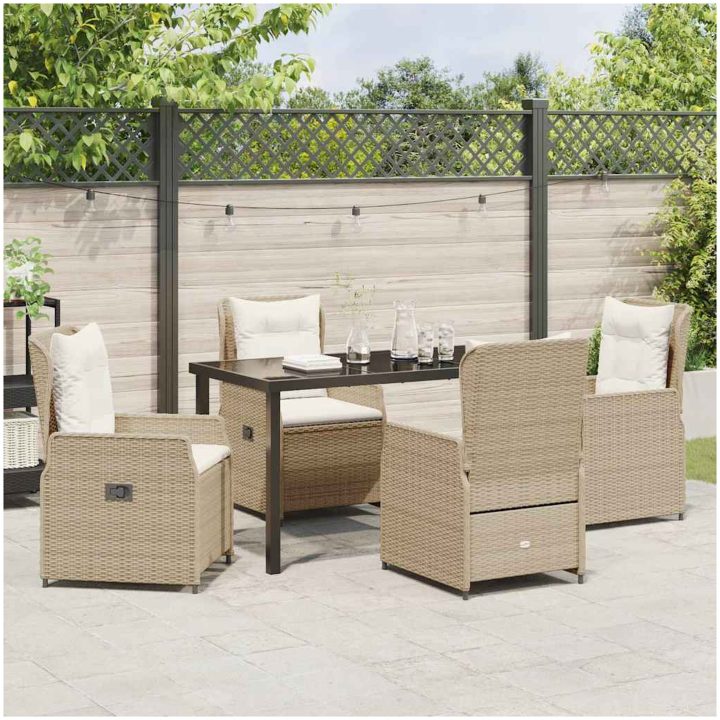 5 Delars Trädgårdsdining Set Beige Poly Rattan vidaXL 140 cm bordslängd – bild 4