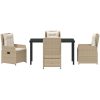 5 Delars Trädgårdsdining Set Beige Poly Rattan vidaXL 140 cm bordslängd – miniatyr 6
