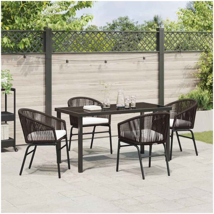 5-delars trädgårdsdining set - brun poly-rattan vidaXL 140 x 70 x 73 cm – bild 4