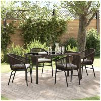 5-delars trädgårdsdining set - brun poly-rattan vidaXL