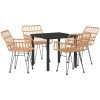 5 Delars Trädgårdsdining Set, Brun Poly Rattan vidaXL 80 x 80 x 73 cm – miniatyr 2